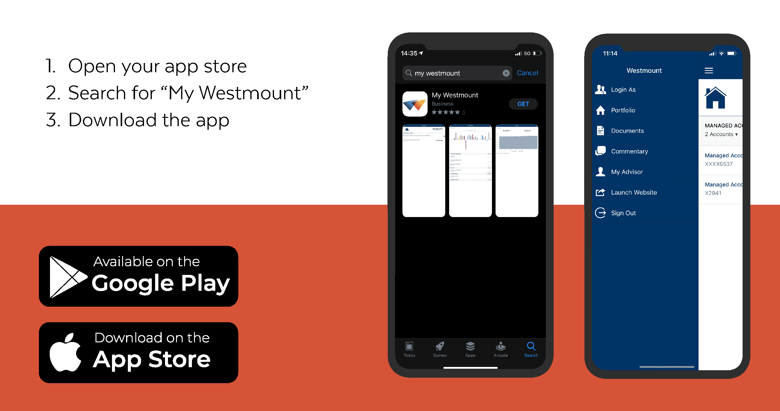 My Westmount screenshots for accessing the app